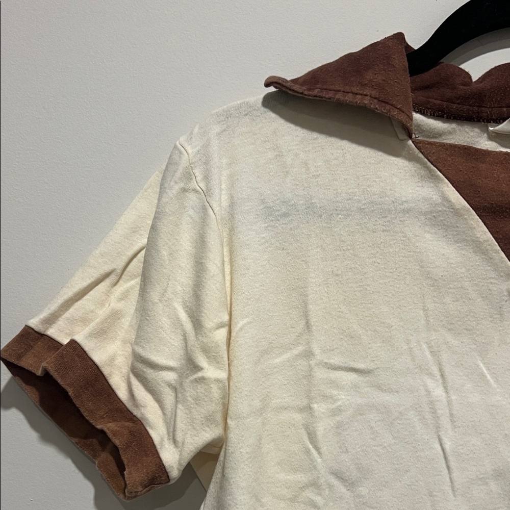 Polo Tee in Cream and Brown